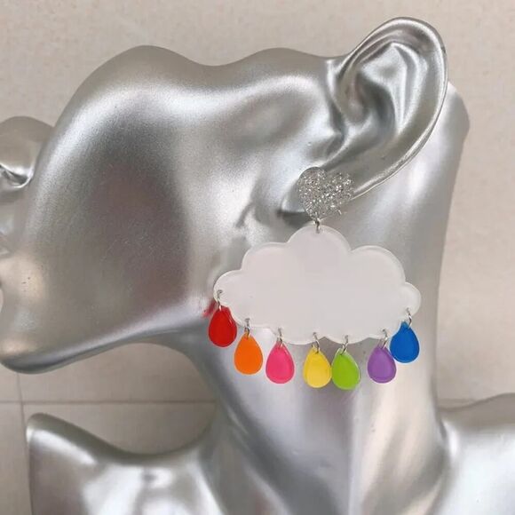 Cute Cloud & Colorful Raindrop‎ Acrylic Earrings - Picture 3 of 3